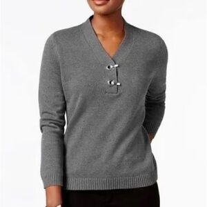 NEW Karen Scott charcoal heather hardware henley sweater Size XS